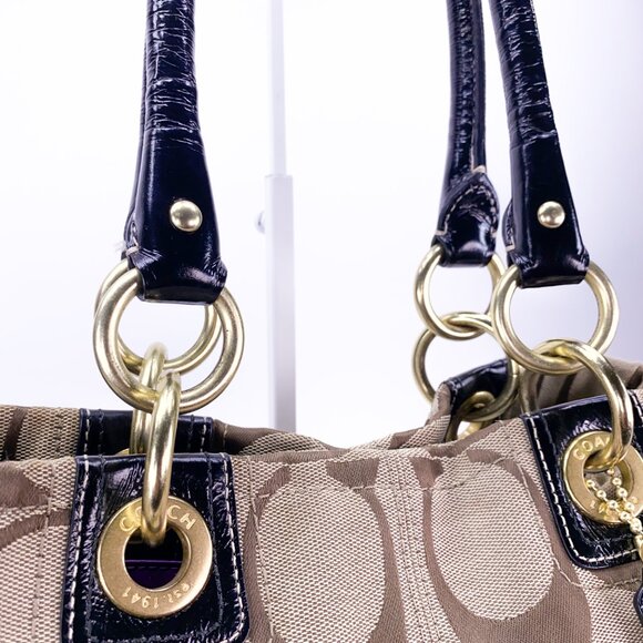 COACH Hampton Signature C Canvas Leather Dual Handle Handbag - J1077-F15689 - Picture 7 of 15